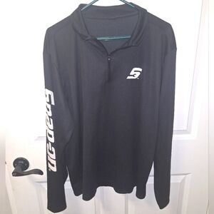 A Snap-On 1/4 zip black long sleeve pullover mens large T-shirt.